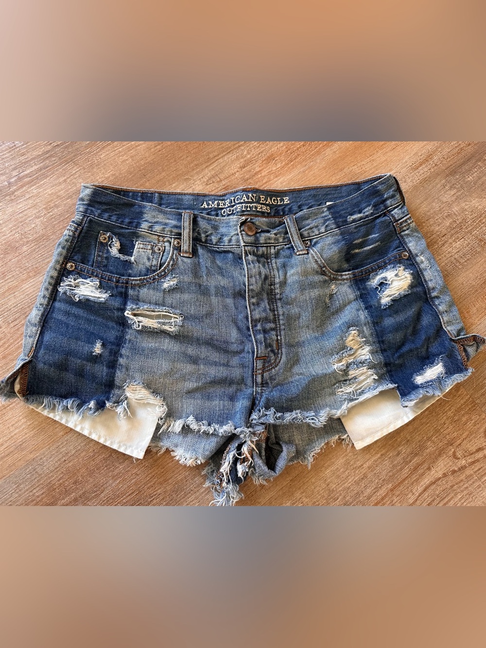 American Eagle Outfitters Distressed Frayed Denim Shorts - Blue